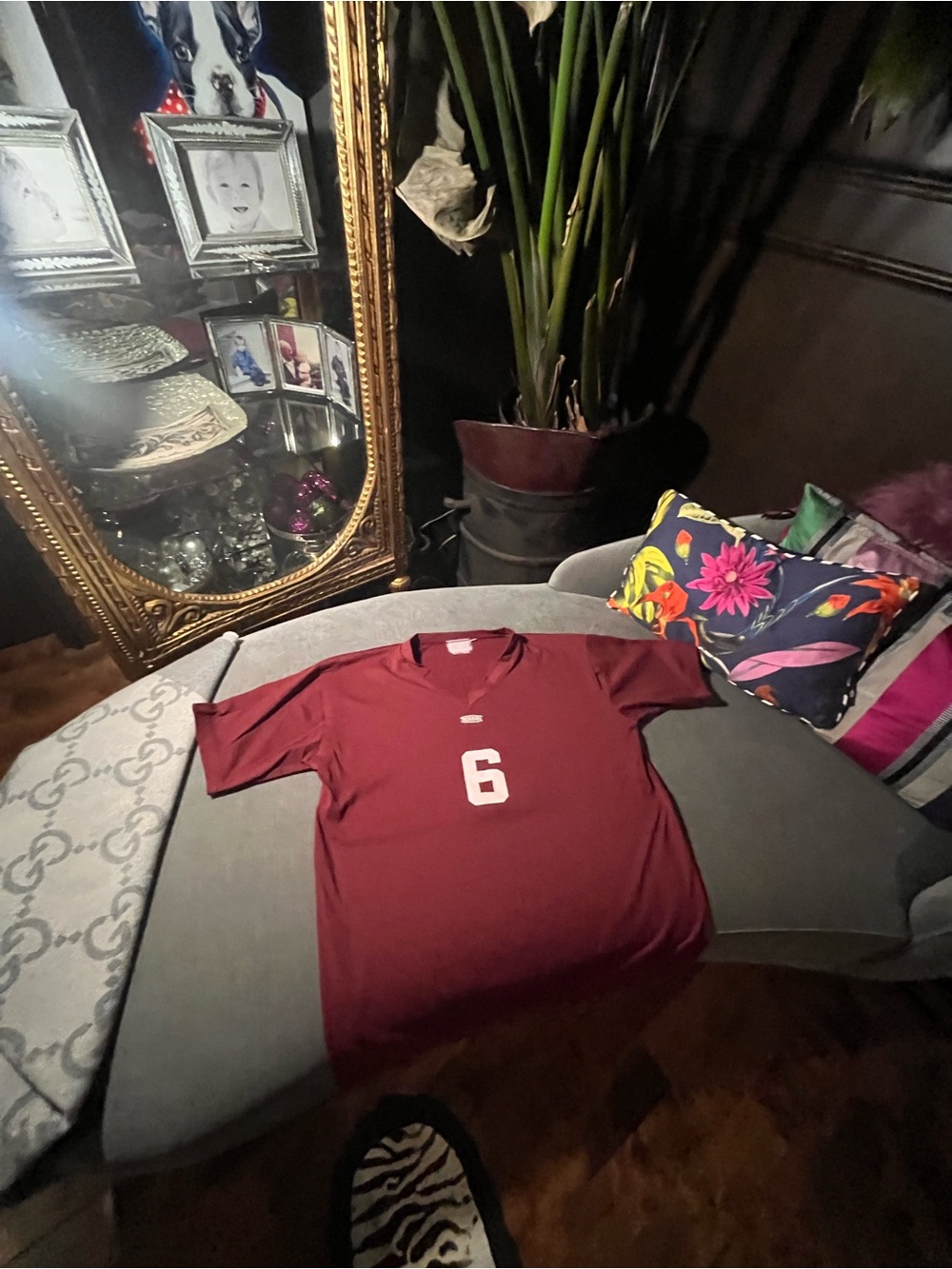 Men's Maroon Number 6 Athletic Jersey